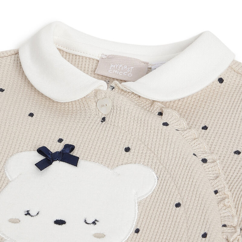 Girls Light Natural Applique Front Opening Babysuit image number 2